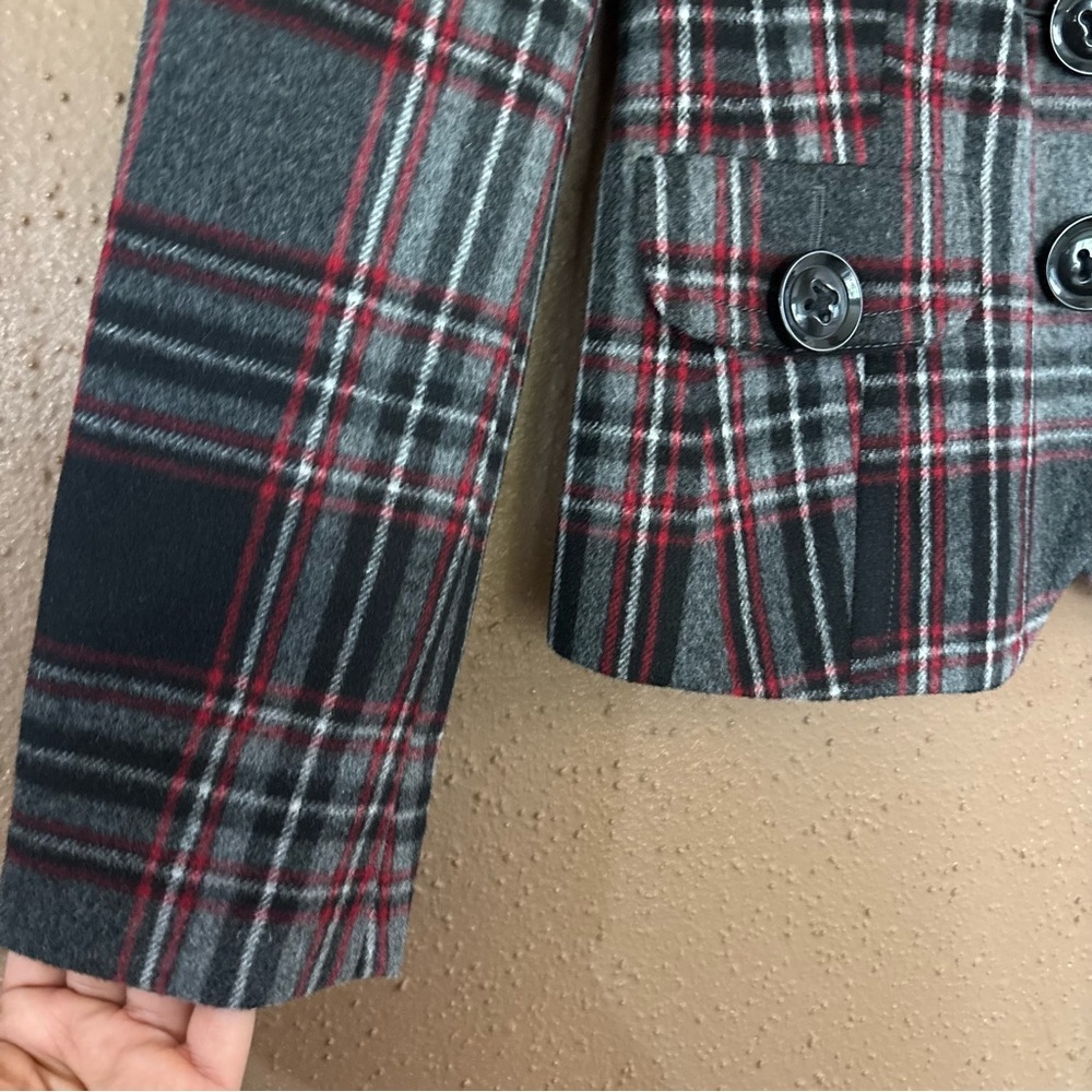 Talbots wool-blend tartan plaid blazer jacket in grey, black, and red size 2 - Picture 4 of 11